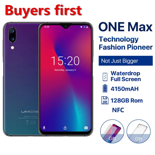 

UMIDIGI One Max 4GB 128GB Android 8.1 Helio P23 Octa Core Mobile Phone 6.3''FHD Face ID Wireless Charge NFC 4G 12.0MP Smartphone