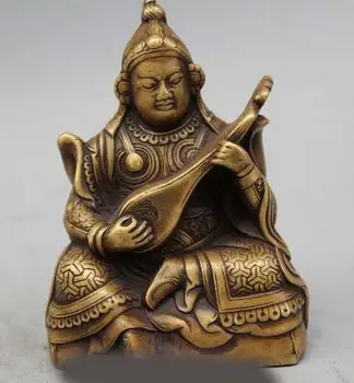 

4"China Chinese Folk Feng Shui Pure Bronze pipa heavenly king Buddha Statue