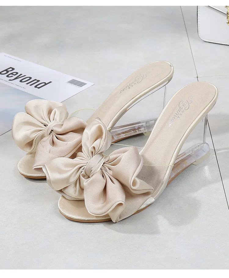 Butterfly-knot High Heel Sandals Women Summer Flower Crystal Shoes Lad Transparent Heels Peep Toe Wedges Ladies Sexy Sweet Shoes