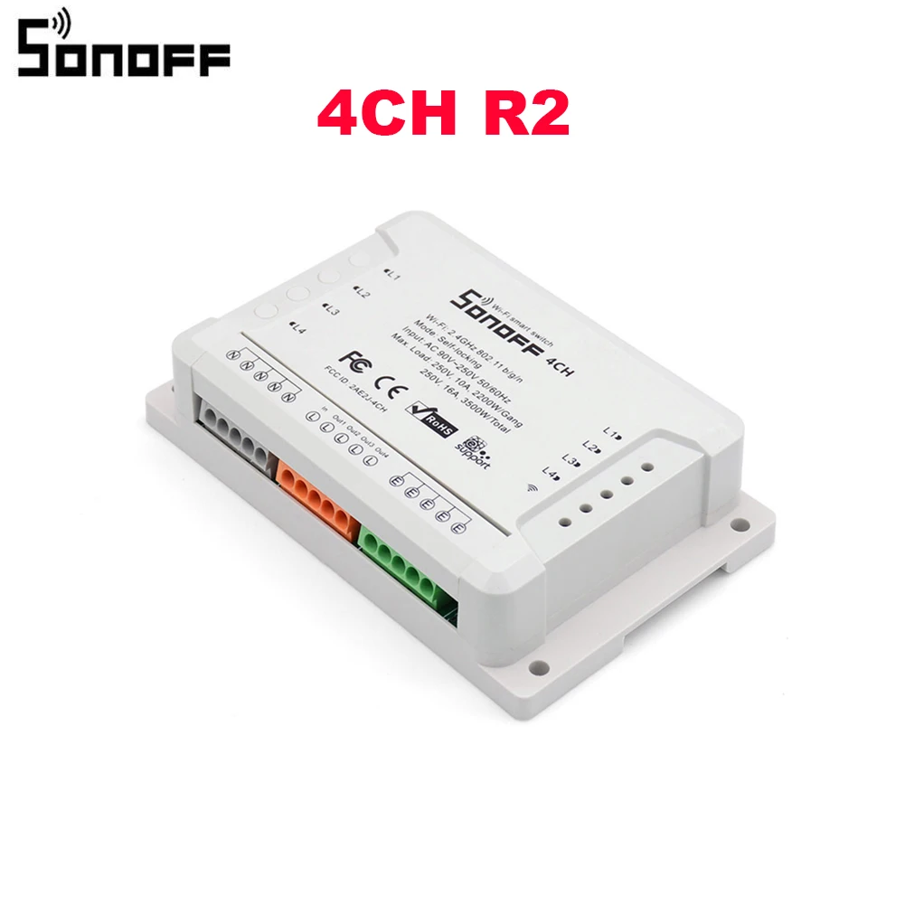 Sonoff 4CH Pro R2 умный Wi-Fi светильник 4 комплекта 3 режима работы инчинг интерлок домашняя Автоматизация работает с Alexa Google Home - Комплект: 4CH R2