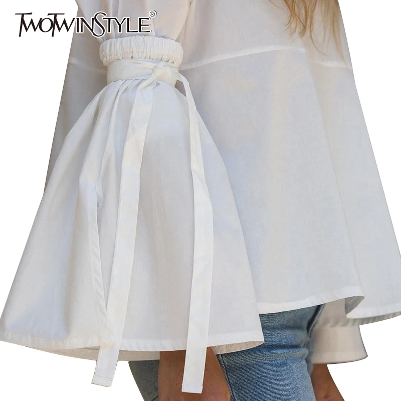 

TWOTWINSTYLE 2019 Women Bandage Lace Up Flare Bell Slit Sleeve Cuffs Female Clothes Accessories Korean Fashion New
