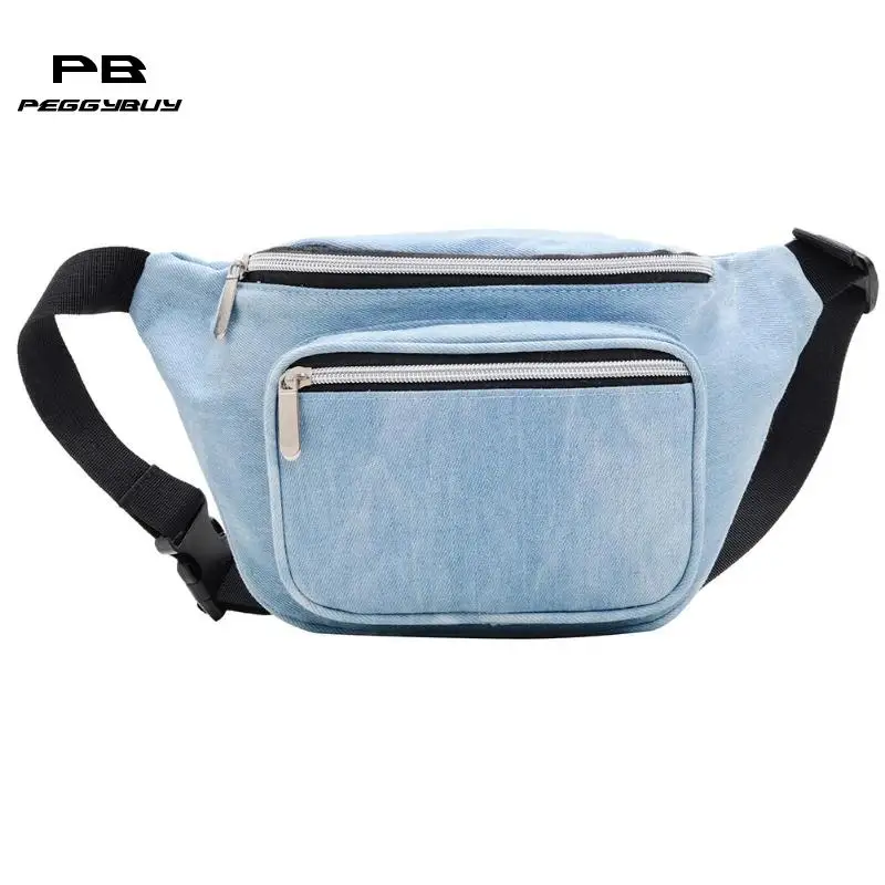 

Solid Color Shoulder Bag Unisex Chest Bags Waist Pack Denim Zipper Pouch