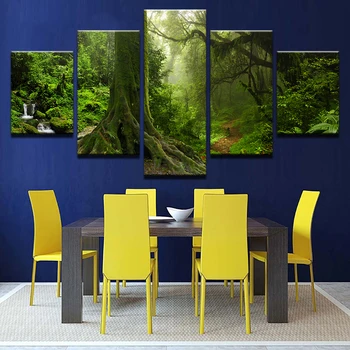 

Modern Canvas Home Decor Framework Wall Art Poster 5 Panel Woods Tree Landscape Living Room HD Painting Modular Print Pictures