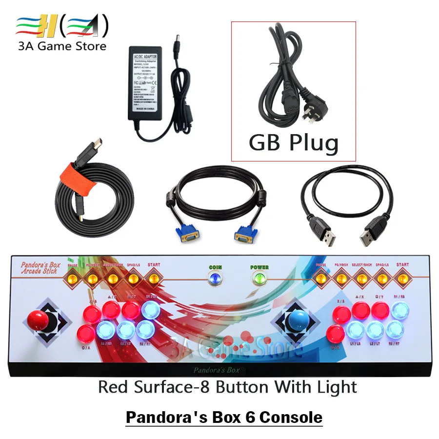 Pandora's Box 6 8 Кнопка аркадная игра консоли 1300 в 1 можете добавить 3000 игр поддержка 3D файтинг 2 игроков usb-джойстик для ПК ps3 - Цвет: 8button red light GB
