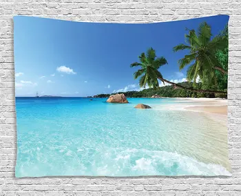 

Ocean Decor Tapestry Anse Lazio Beach at Praslin Island Surf Beach Wall Hanging for Bedroom Living Room Dorm