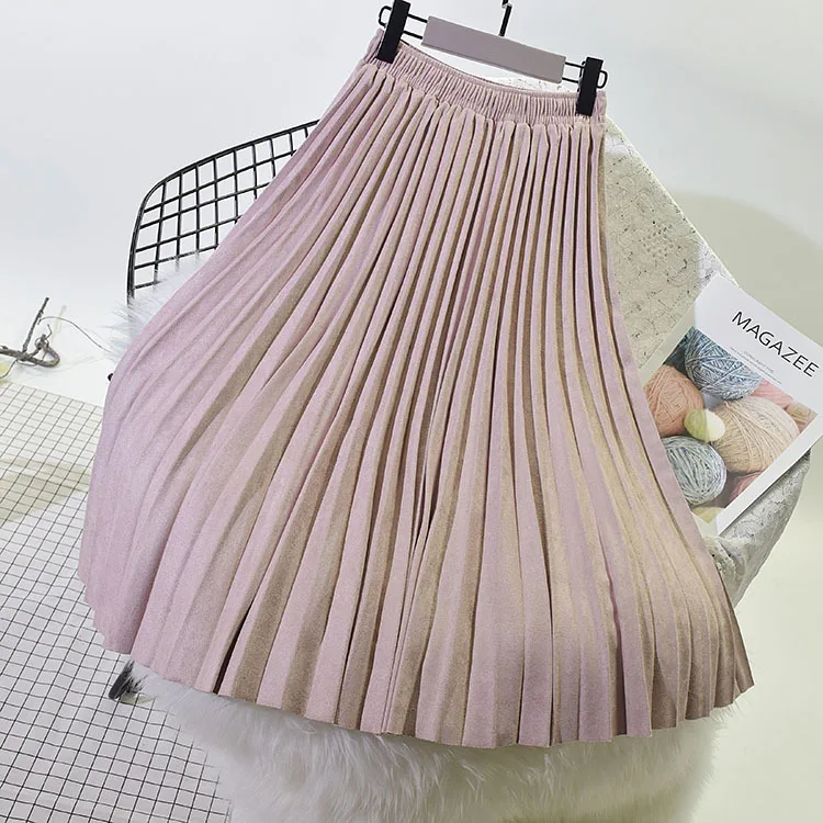 Женская длинная Плиссированная юбка винтажная с высокой талией|skirt vintage|suede skirtlong