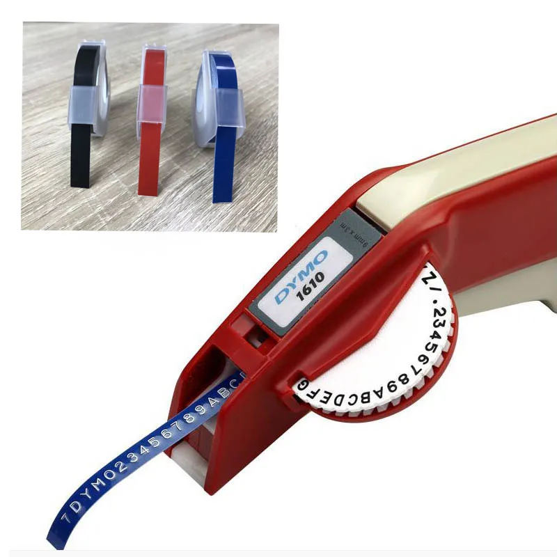 

Dymo 3D printers 1610 plus 3pcs mixed black, red and blue 9mm 3D plastic embossing xpress manual stereo label lettering machine
