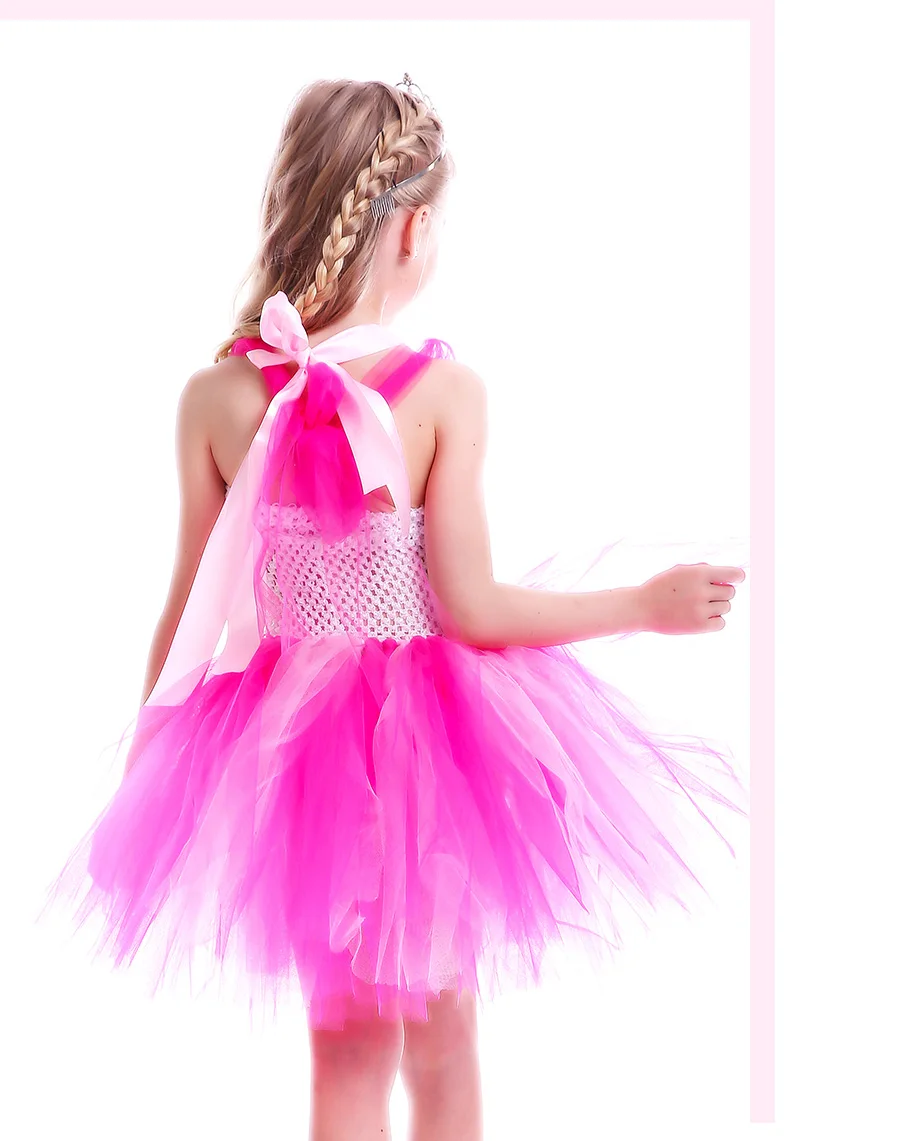 Girls Flamingo Princess Dress Pink Flower Tulle Clothes Kids Birthday Party Dresses 2018 Brand Animal Costume Flamingo Vestidos (7)