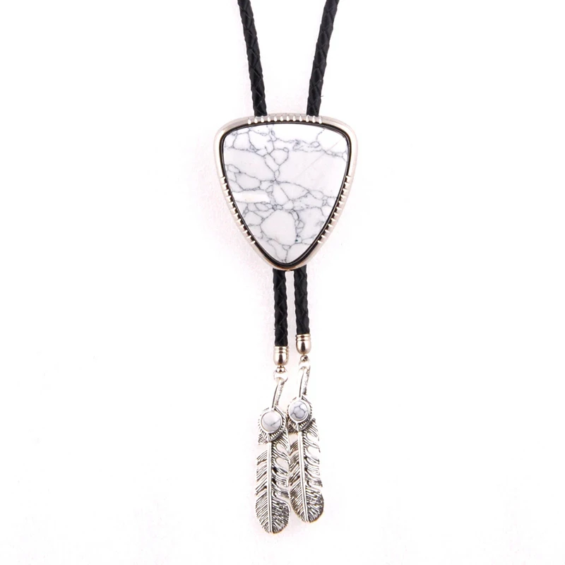 

Triangle agate natural stone BOLO tie men's new high-end wedding accessories Leather rope 4*100MM