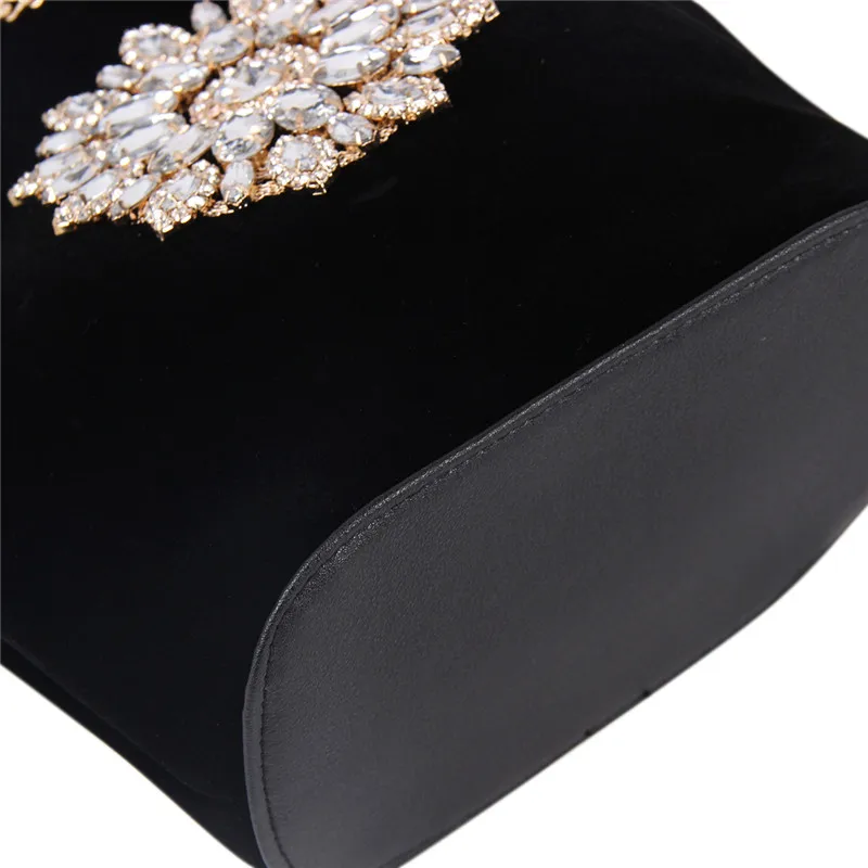 JULY'S SONG Velour Bucket Bag Women Embroidery Diamond Handbag Ladies Velvet Shoulder Bag Elegant Crystal Floral Chain Bags