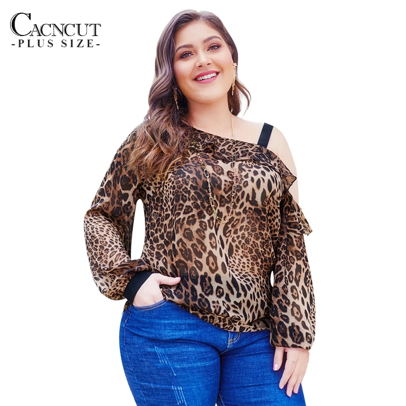 CACNCUT 2019 Summer Leopard Plus Size Tshirt Women Sexy Off Shoulder Print Tops Big Large Casual Club T Shirt Streetwear | Женская