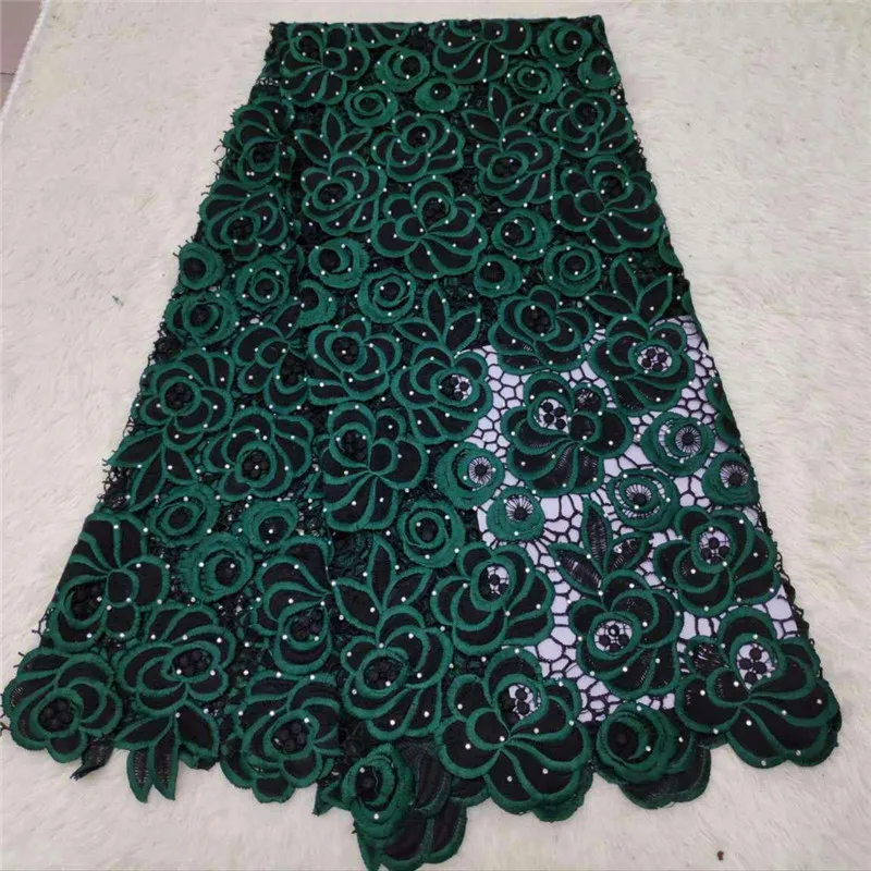

green guipure cord lace fabrics 2019 high quality water soluble laces dress with stones for women 5yards/lot