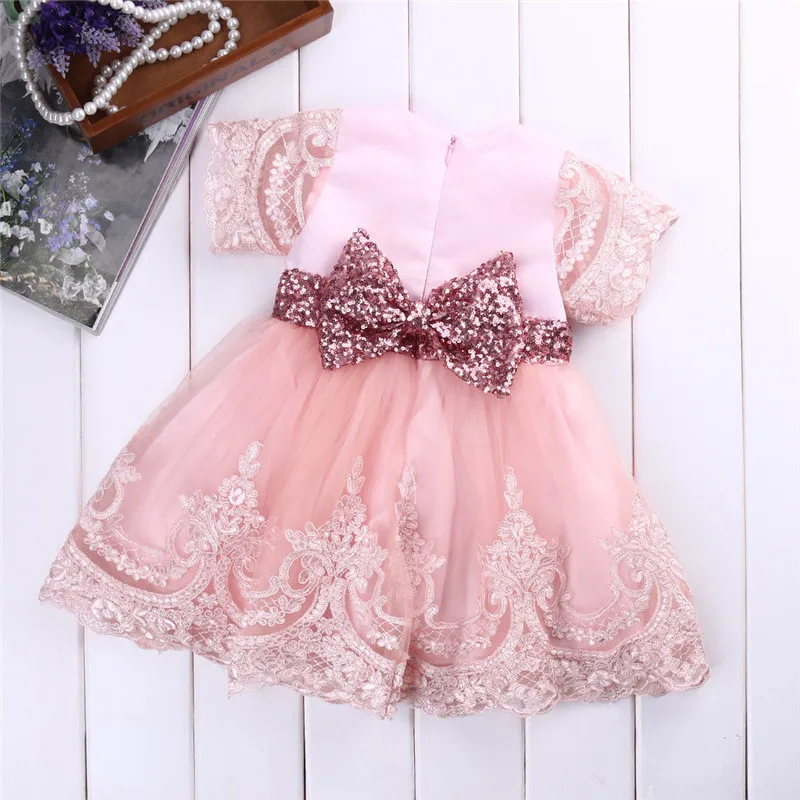 Популярное милое кружевное платье принцессы с цветочным бантом для маленьких девочек - Цвет: Pink 4 To 5 Years