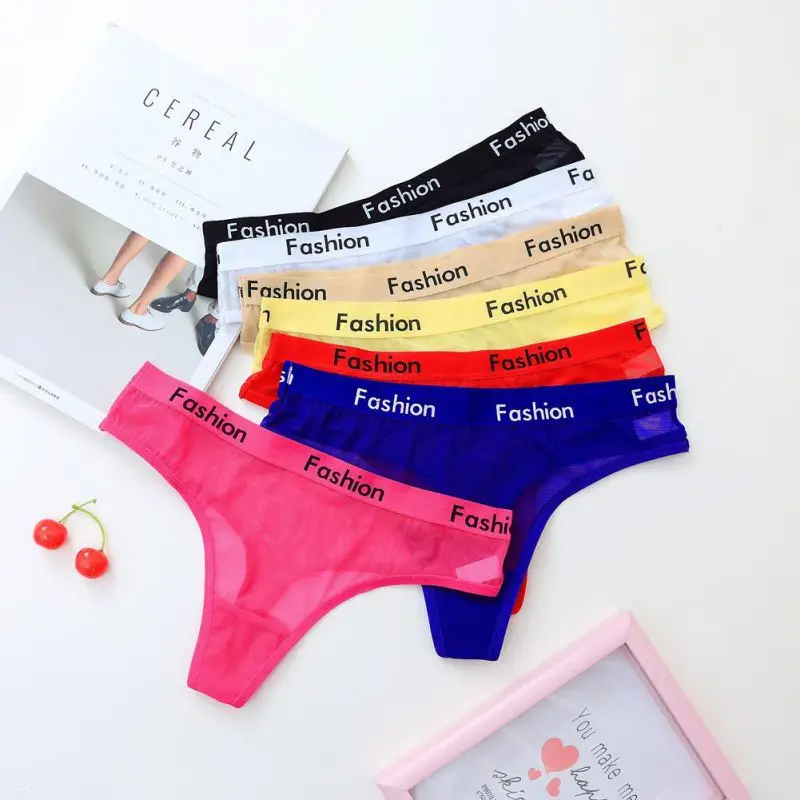 

Hot Sale Fashion Letter Print Women Thongs And G Strings Low Waist Sexy Mesh Transparent Panties Thong T-back Underwear 21