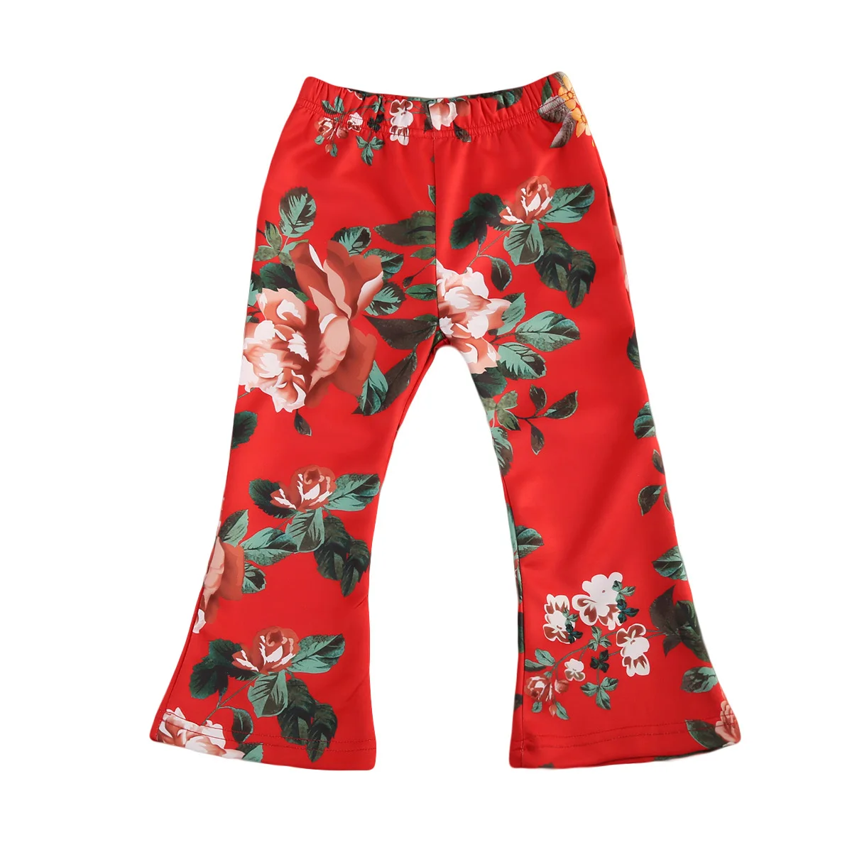 2 7Y Toddler Girls Kids Floral Red Black Colors Leggings Bell Bottom