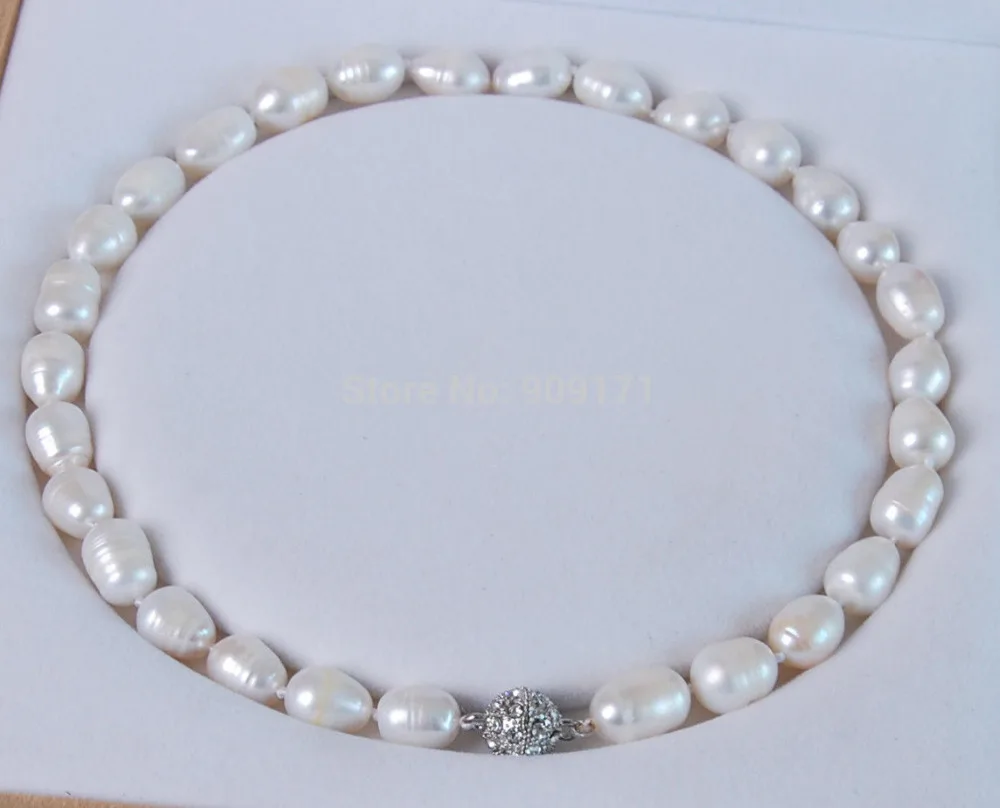 

Big 11-13MM Natural white akoya cultured pearl necklace Magnet Clasp 18
