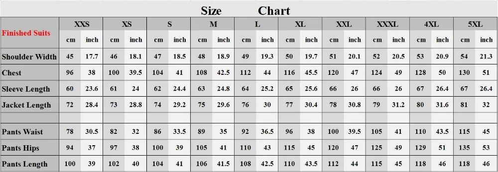 coat pant size chart