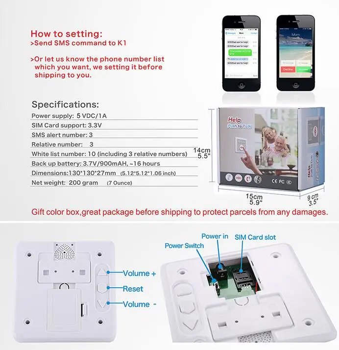 2 комплекта/серия GSM Quad-бренд SOS Авто dialer для существующих автоматического дозвона сигнализация K1 с кнопкой SOS