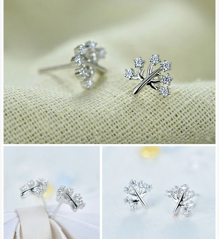 Серьги гвоздики в виде листьев с фианитом|stud earrings|jewelry earringsjewelry silver earrings |