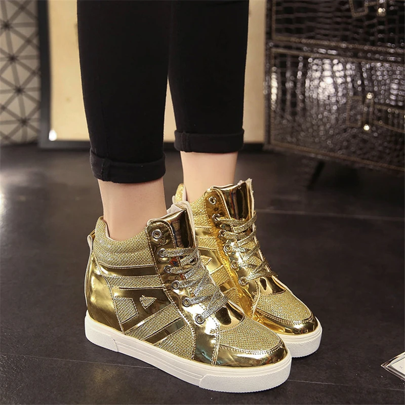 Nouveau Cristal Femmes Causalité Respirant Plates Chaussures Glitter Toile Avec De High Cuir 2018 Lacent En Verni Top Marque Conception dEfFdBq