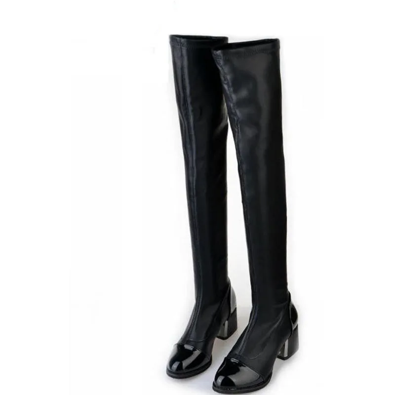 women sequins toes elastic stretching with thick thighs high fashion PU leather riding boots over the knee boots