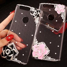 

honor 8 Rhinestone PC hard For Huawei Honor 8 case Pink black camellia transparent shell phone case for Huawei honor 8 5.2