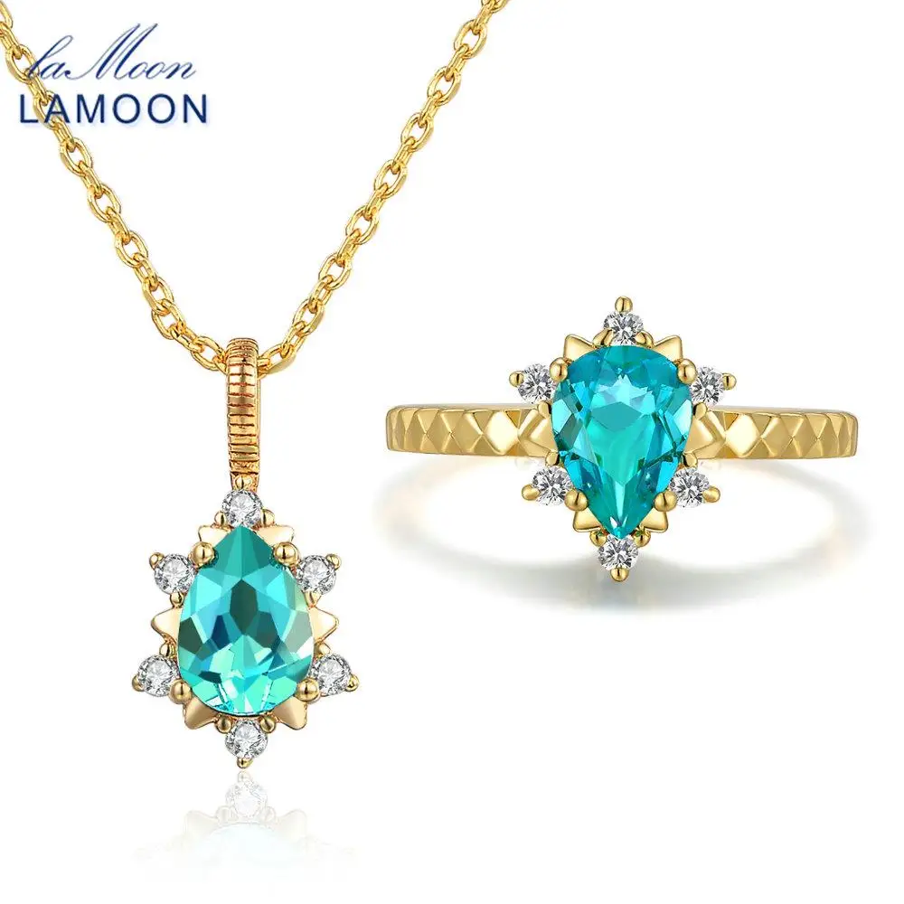 

LAMOON 5x7mm 1ct 100% Natural Teardrop Apatite Ring 925 Sterling Silver Jewelry Jewelry Set WTDP V032-2