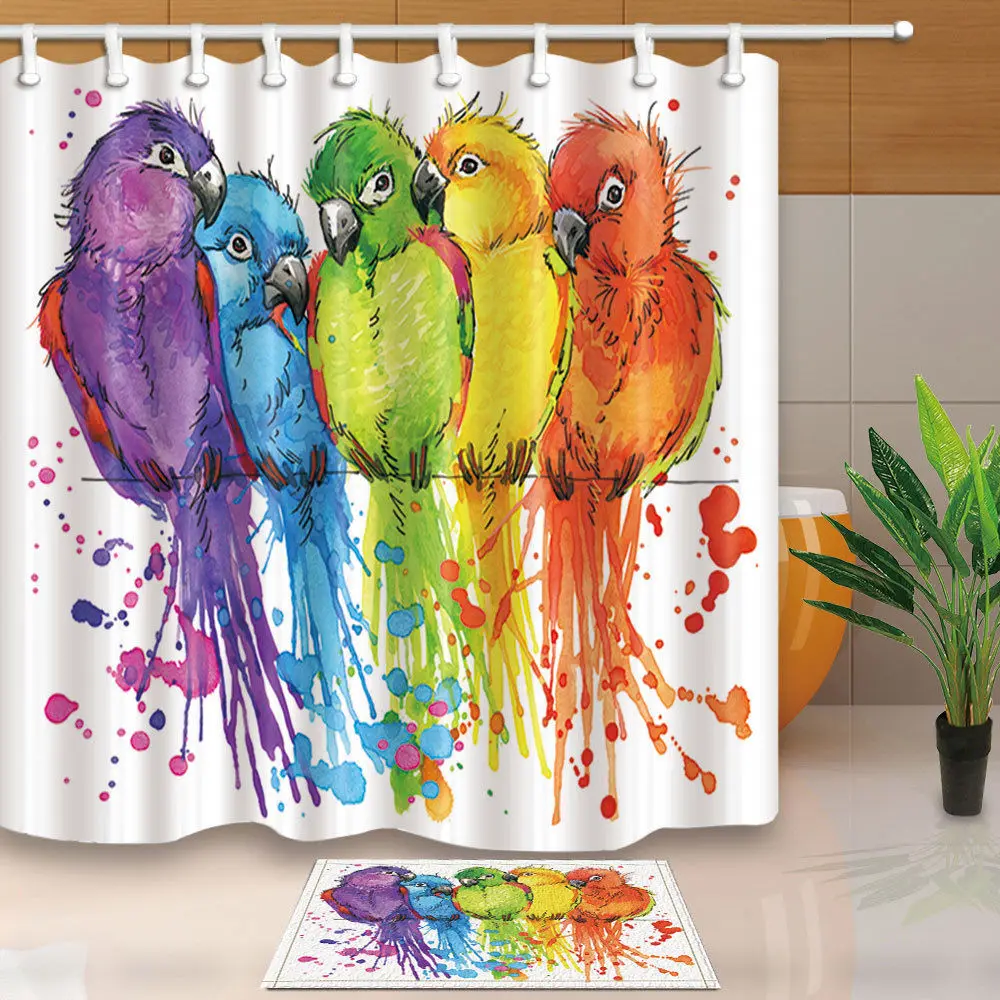 Colorful parrots Shower Curtain Sets Bedroom Decor Waterproof Fabric