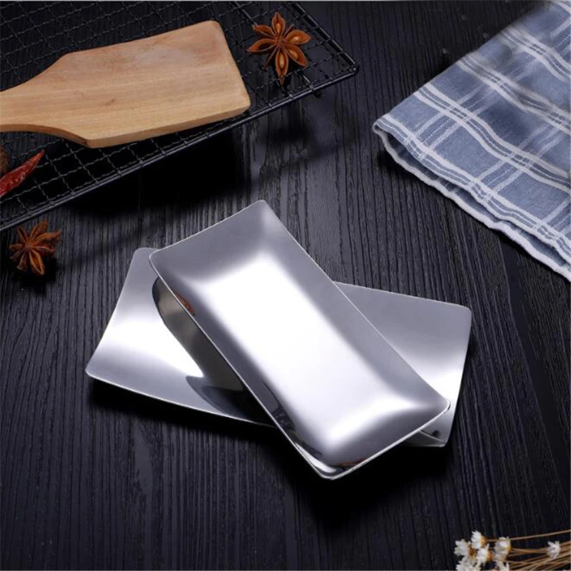 High Quality Stainless Steel Snack Tray Table Ware Fine Polishing Salver Snack Dessert Tray Napkin Tissue Plate Dish 2019 New