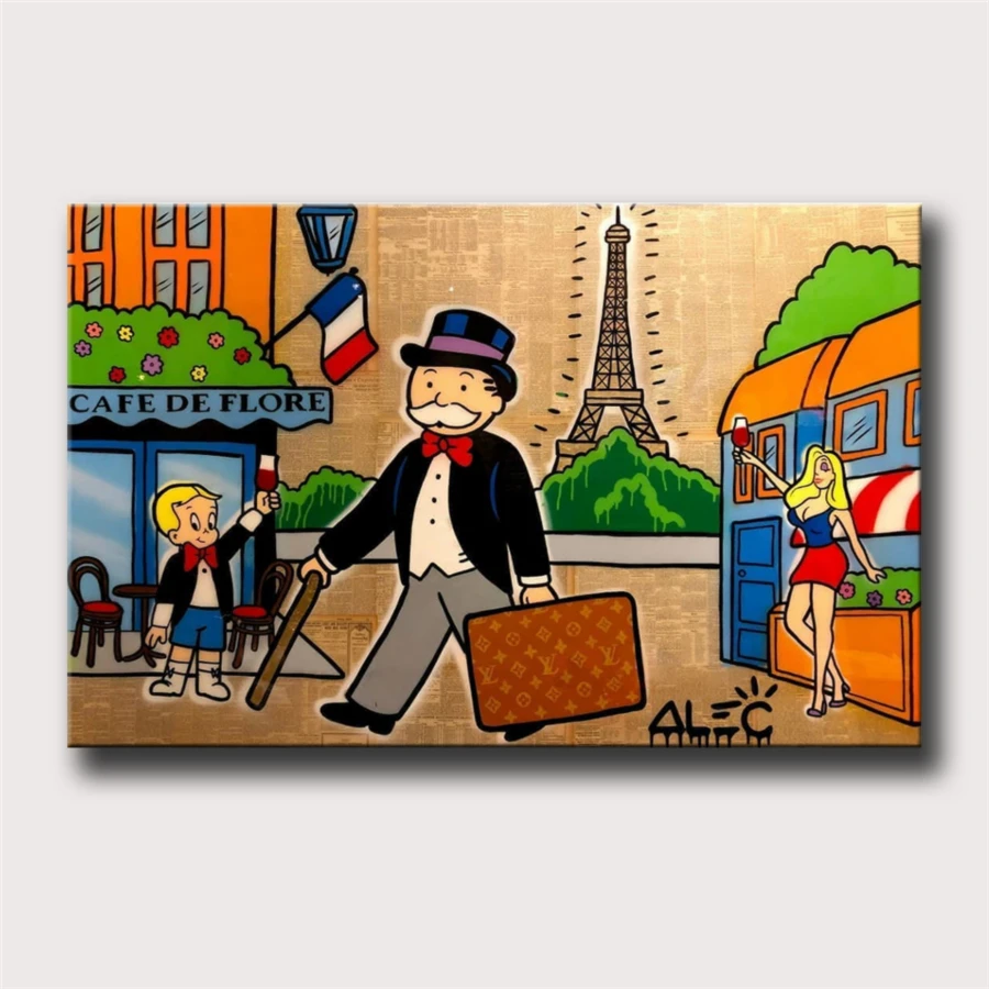 

Alec Monopolys Shopping in Paris HD Wall Art Canvas Poster Print Canvas Painting Decorative for Office Living Room Home Decor