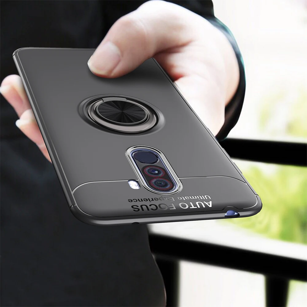 

Luxury Magnetic Bracket Case For Xiaomi Pocophone F1 Soft TPU Case 360 Rotation Full Cover For Xiaomi Poco F1 Cases Finger Ring