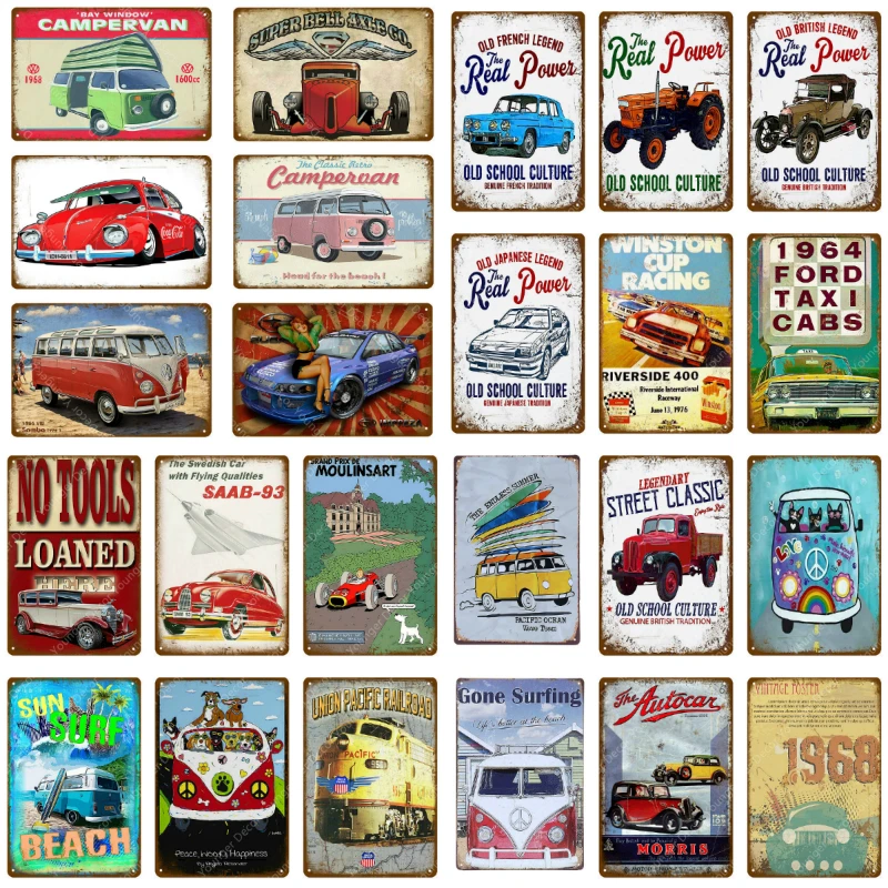 Vintage Home Decor Classic Car Bus Truck Campervan Metal Signs Painting Art Poster Garage Pub Bar Plate Wall Plaque YH046