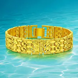 Подарок для Для мужчин Jewelry Мода покрытие 24 К золотой браслет Для мужчин личности стойкости темпера Для мужчин t желтый золотой 21 см для