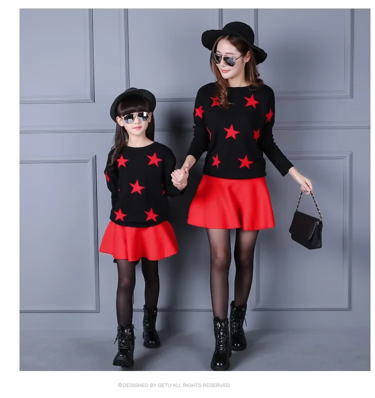 Платья для мамы и дочки, Красная футболка, одинаковые комплекты для семьи, детская одежда, платье для мамы и дочки, для маленьких девочек, корейский стиль, GH273