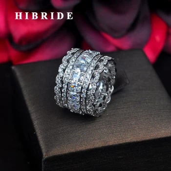 HIBRIDE Luxury Cubic Zirconia Engagement Ring For Women White Gold Color Finger Ring Bridal Wedding Party Gifts R-195