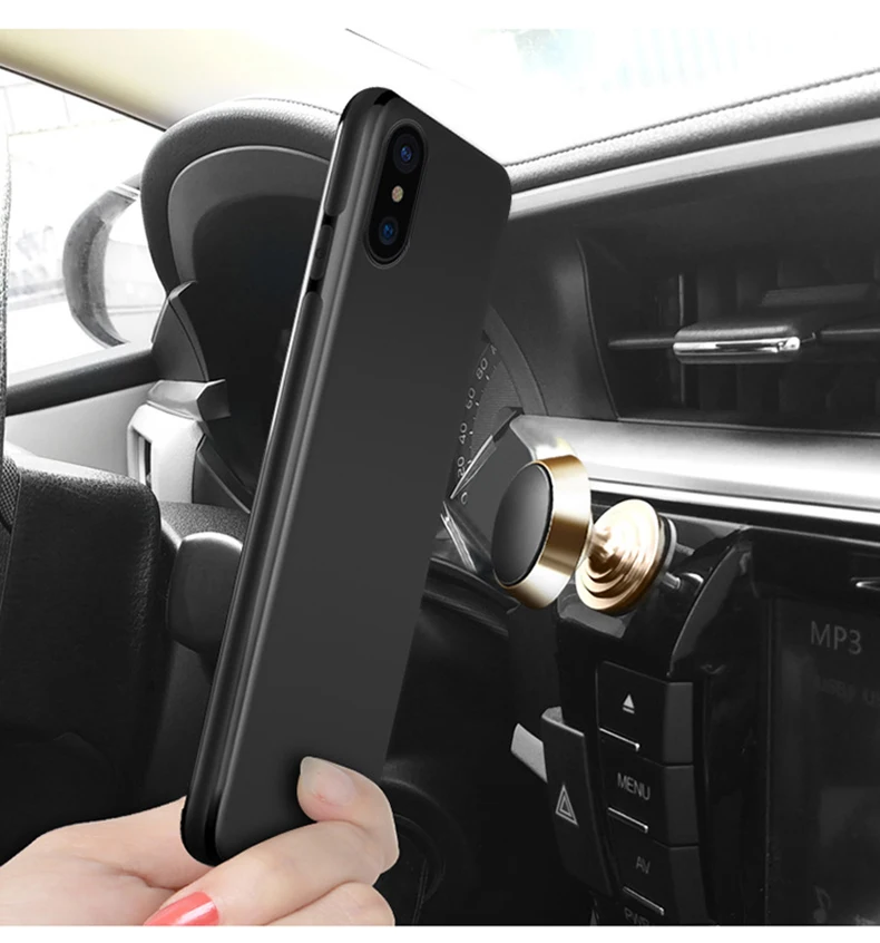

Luxury Slim Phone Driving Protective Magnet Fitted Case For iPhone X Back Cover Silicone Shockproof Magnetic Shell Car Holder