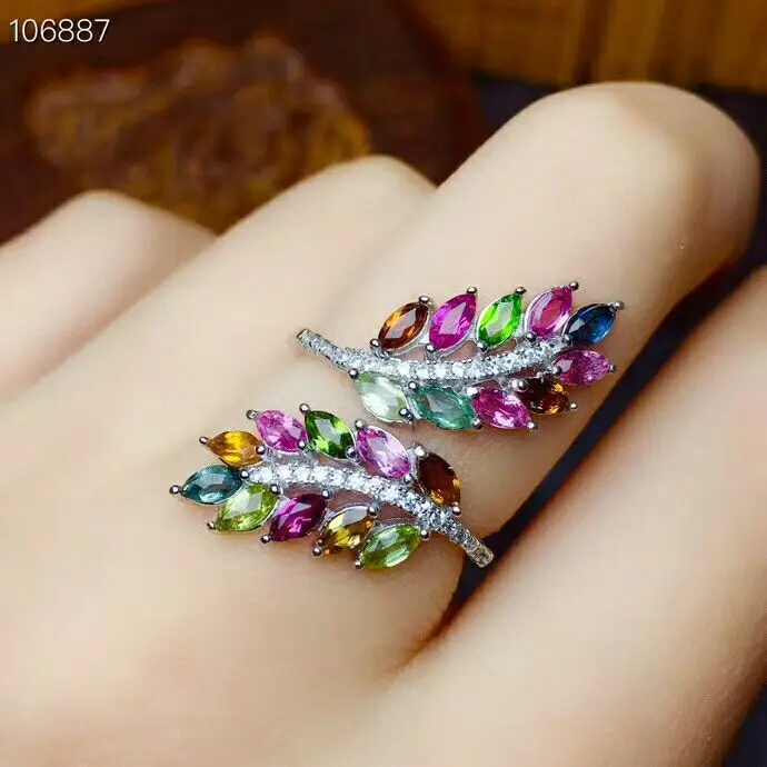 [MeiBaPJ натуральный драгоценный камень Турмалин Мода красочный камень кольцо женское для женщин Настоящее серебро 925 проба изящное ювелирное изделие "Шарм"