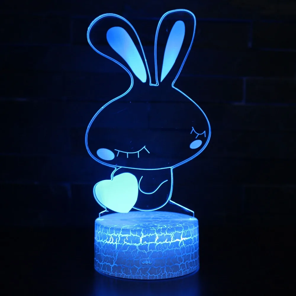 Милый 3D Кролик зайчик сердце светодио дный лампа Светодиодная Атмосфера свет лампа переключатель кнопка лампа дети праздничные подарки
