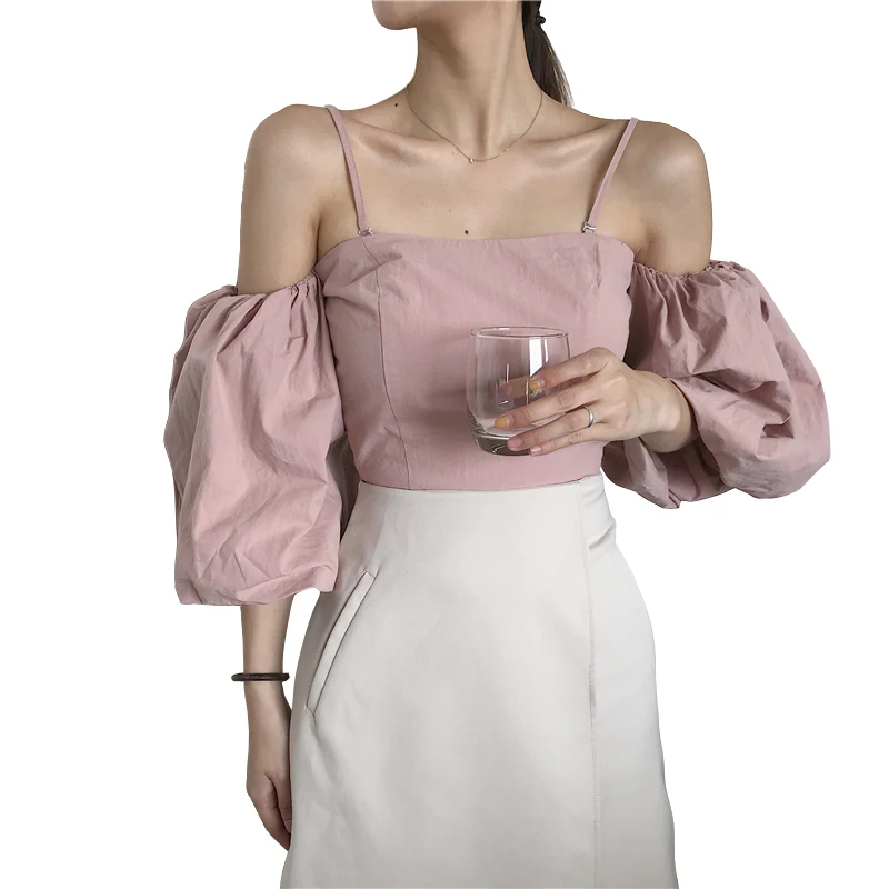 

2019 new winter autumn lady office white chiffon blouse women simple backless basic shirt korean style loose tops black/pink