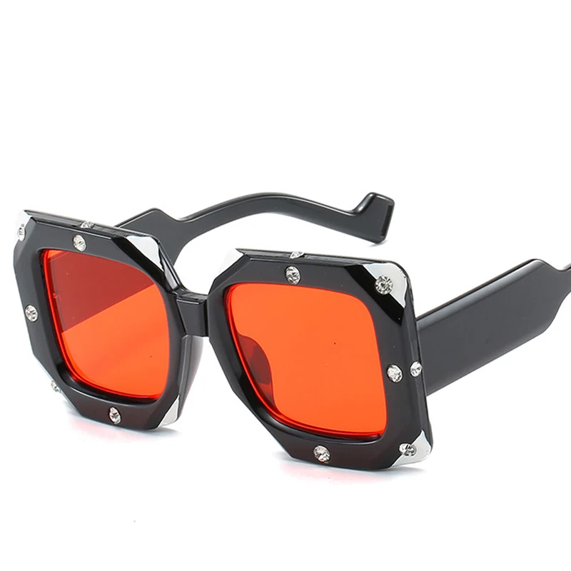 Koop PAWXFB Italiaanse Big frame Vierkante Diamanten Zonnebril Vrouwen Mannen Vintage Oversized 2019 Zonnebril Vrouw Man Oculos de sol Shades