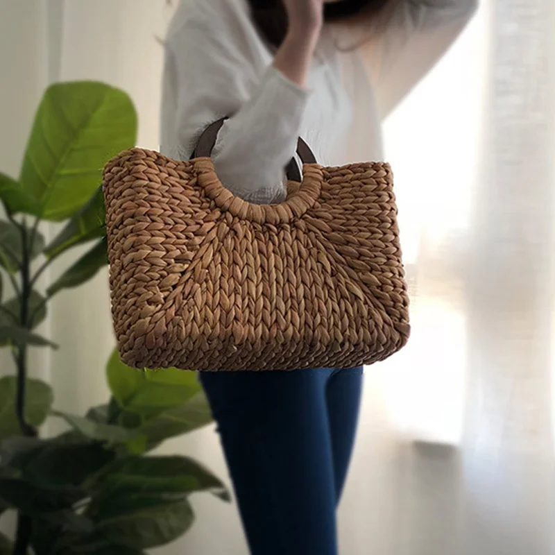Women Vintage Rattan Handbag Female Bohemian Summer Beach Straw Bags Lady Simple Weave Bag Handmade Casual Large Tote SS0398 (3)