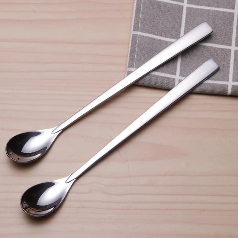 

Stainless Steel Long Handle Ice Spoon Thickening Cold Drink Fruit Ice Cream Dessert Teaspoon High-grade Coffee Stirring Spoon