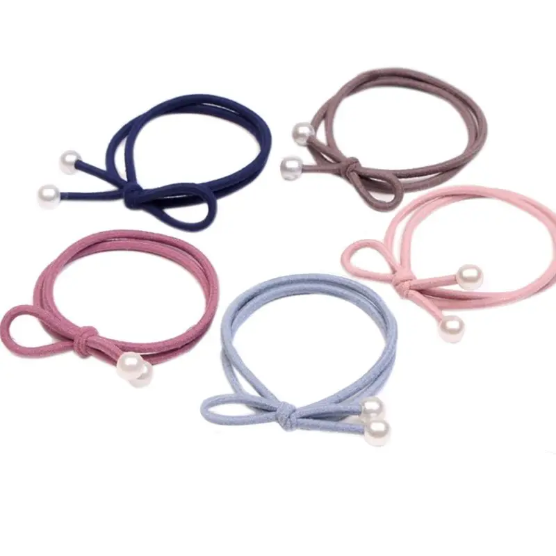 

Korean Women Thicken Double Rubber Band Hair Rope Imitation Pearl Charms Bowknot Ponytail Holder Gum Knotted Scrunchies Bracelet