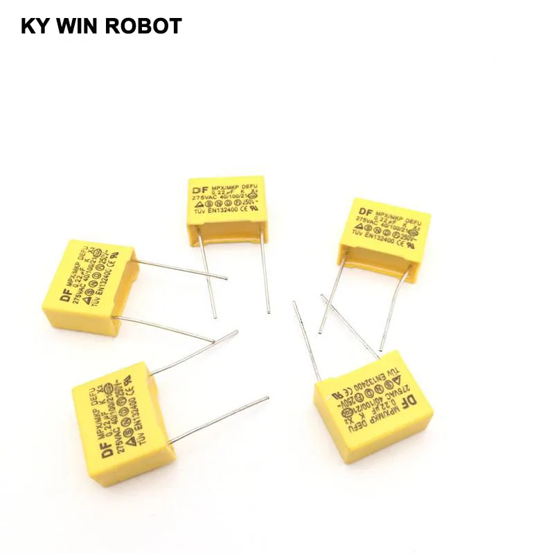 10 шт. 220nF 0,22 мкФ конденсатор с алюминиевой крышкой, X2 конденсатор с алюминиевой крышкой, 275VAC шаг 275V 15 мм X2 полипропиленовый пленочный конденсатор с алюминиевой крышкой, 0,22 мкФ