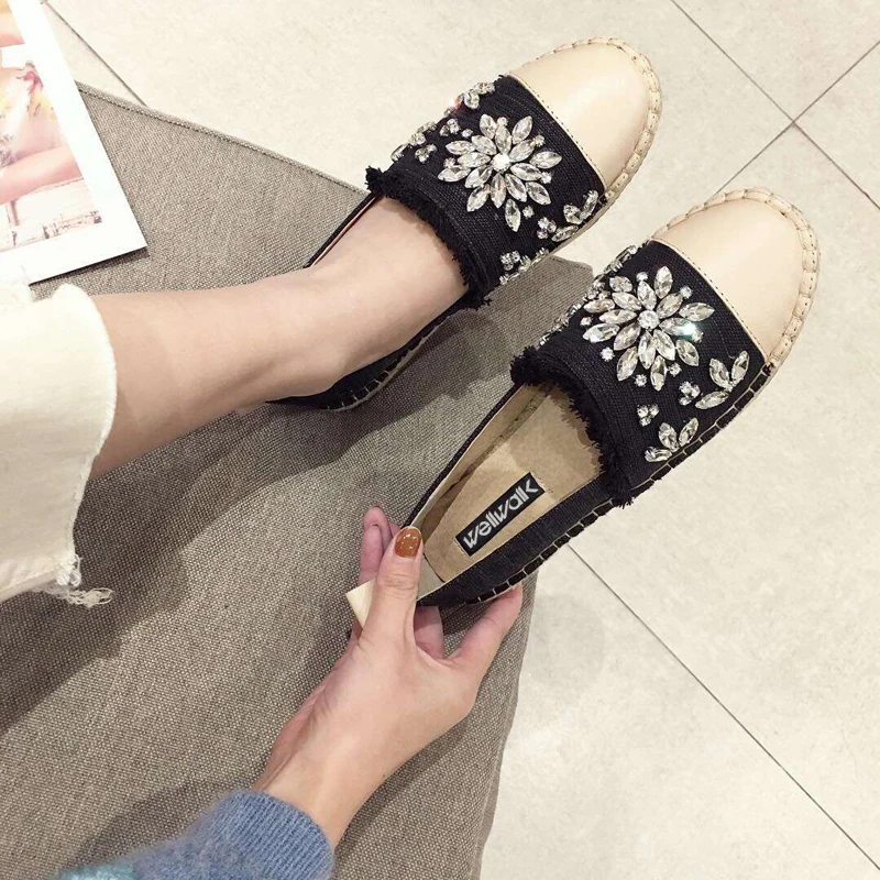 Wellwalk espadrilles/женские туфли в стиле Дерби, лоферы без шнуровки, женские балетки на плоской подошве, женские мокасины с кристаллами и бантом