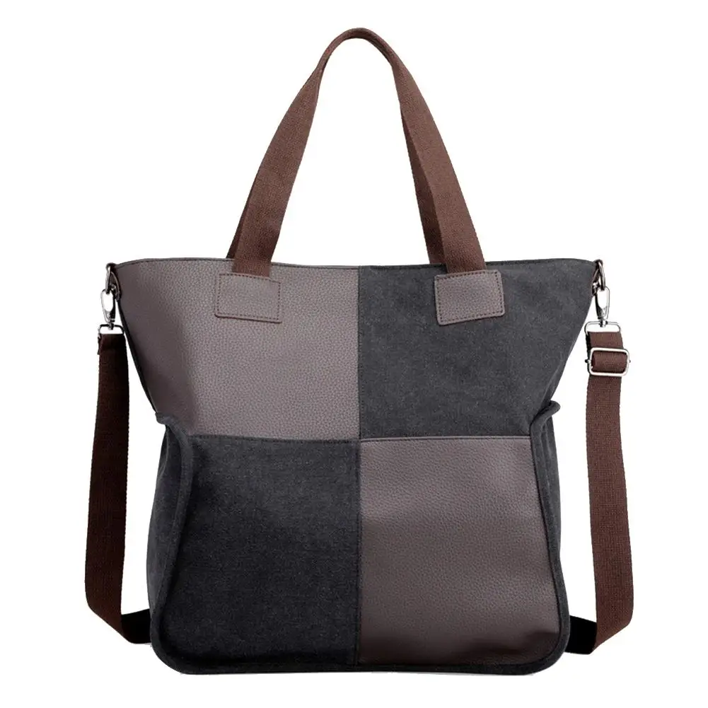 

Color Block Large Capacity Tote Pouch Handbag Lady Canvas Crossbody Shoulder Bag