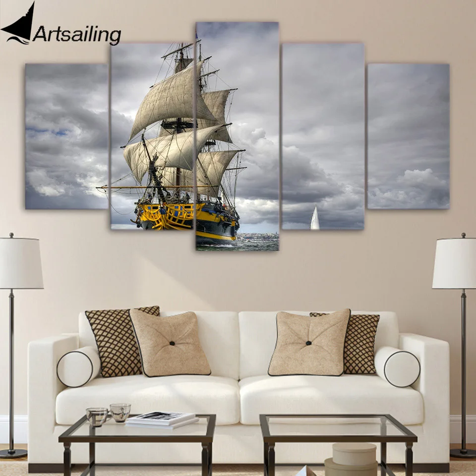 Buy 5 Piece Canvas Art HD Print Home Decor sea ship