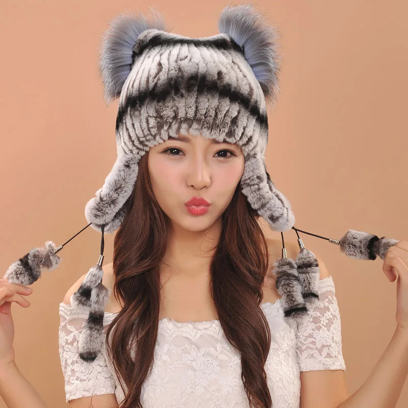 2017 fashion winter hat genuine rabbit hats women winter super warm