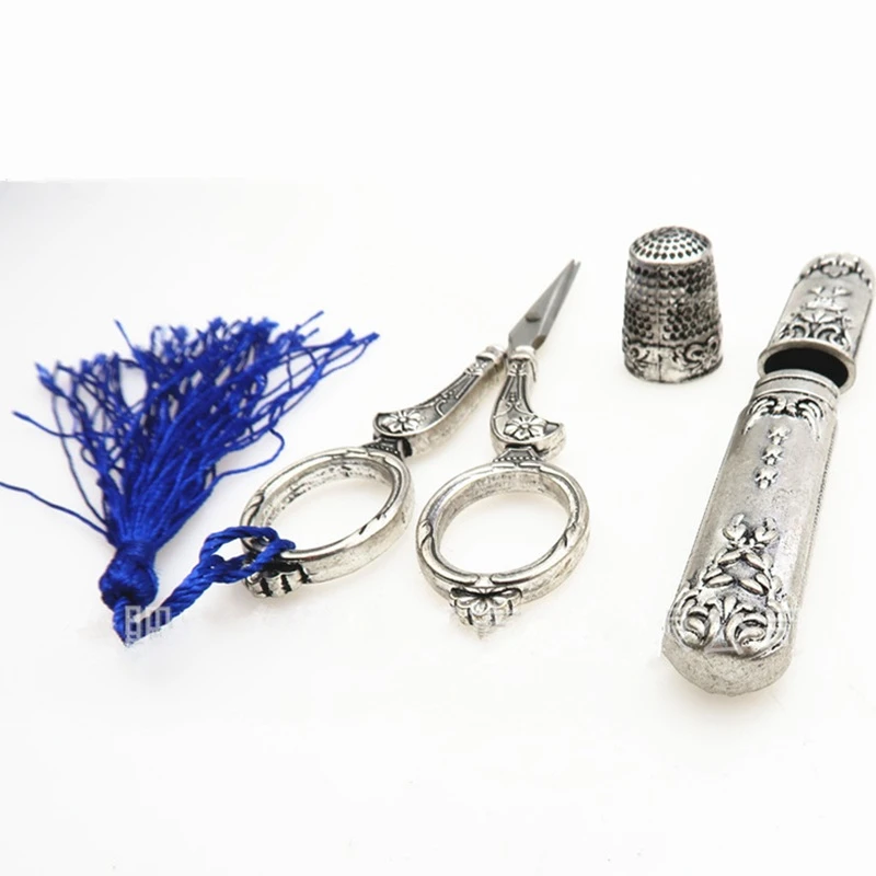 Профессиональный Европейский Винтаж цвет серебристый, Золотой ножницы комплект наперсток игла случае DIY швейная инструмент для вышивания