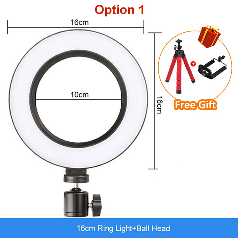 Бесплатные подарки 16 см/26 см селфи кольцо светодиодный светильник фото светильник с регулируемой яркостью для Youtube макияж Live Selfie с штативом держатель телефона - Цвет: Красный